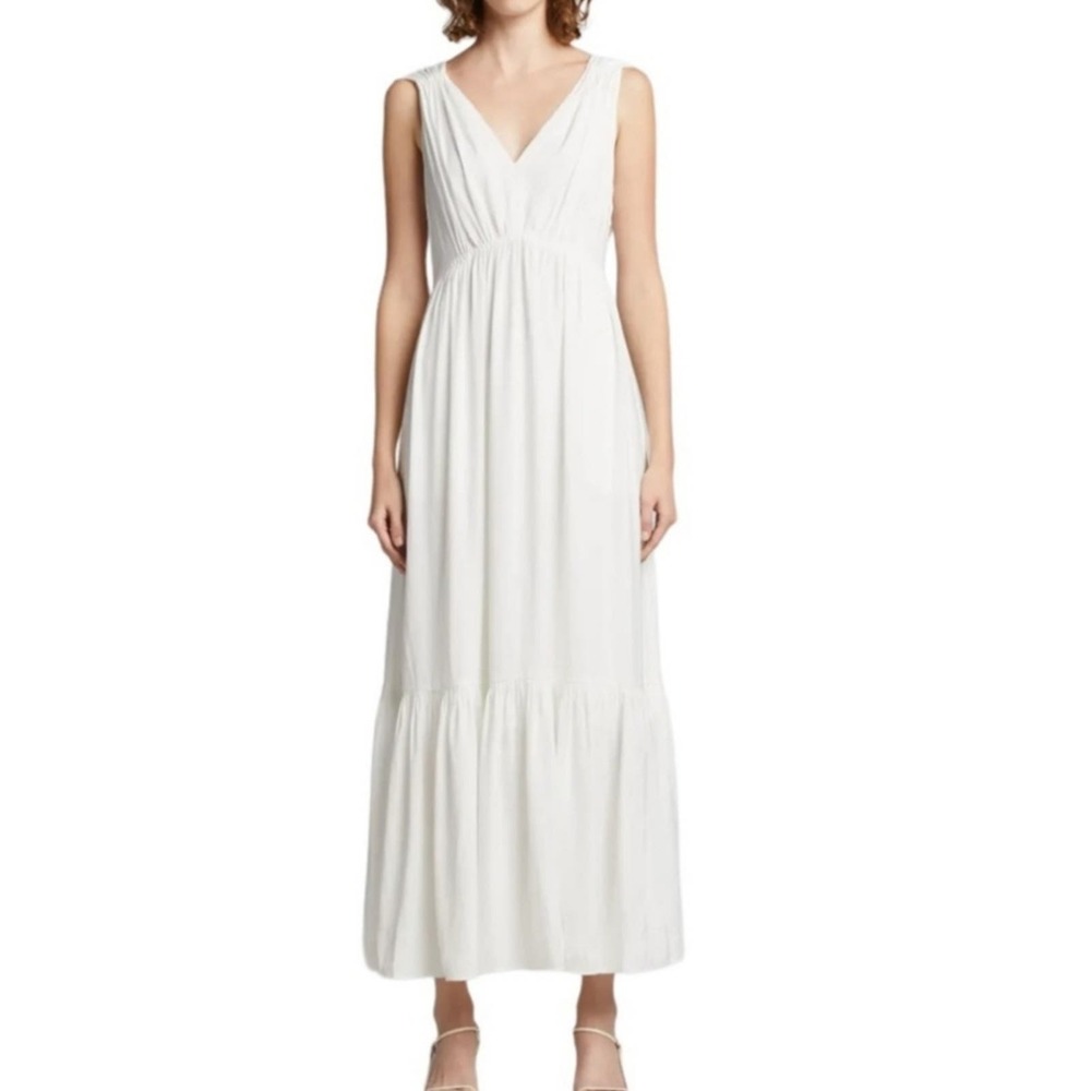 Caution to the Wind White Ribbed Tiered Maxi Dress Size S